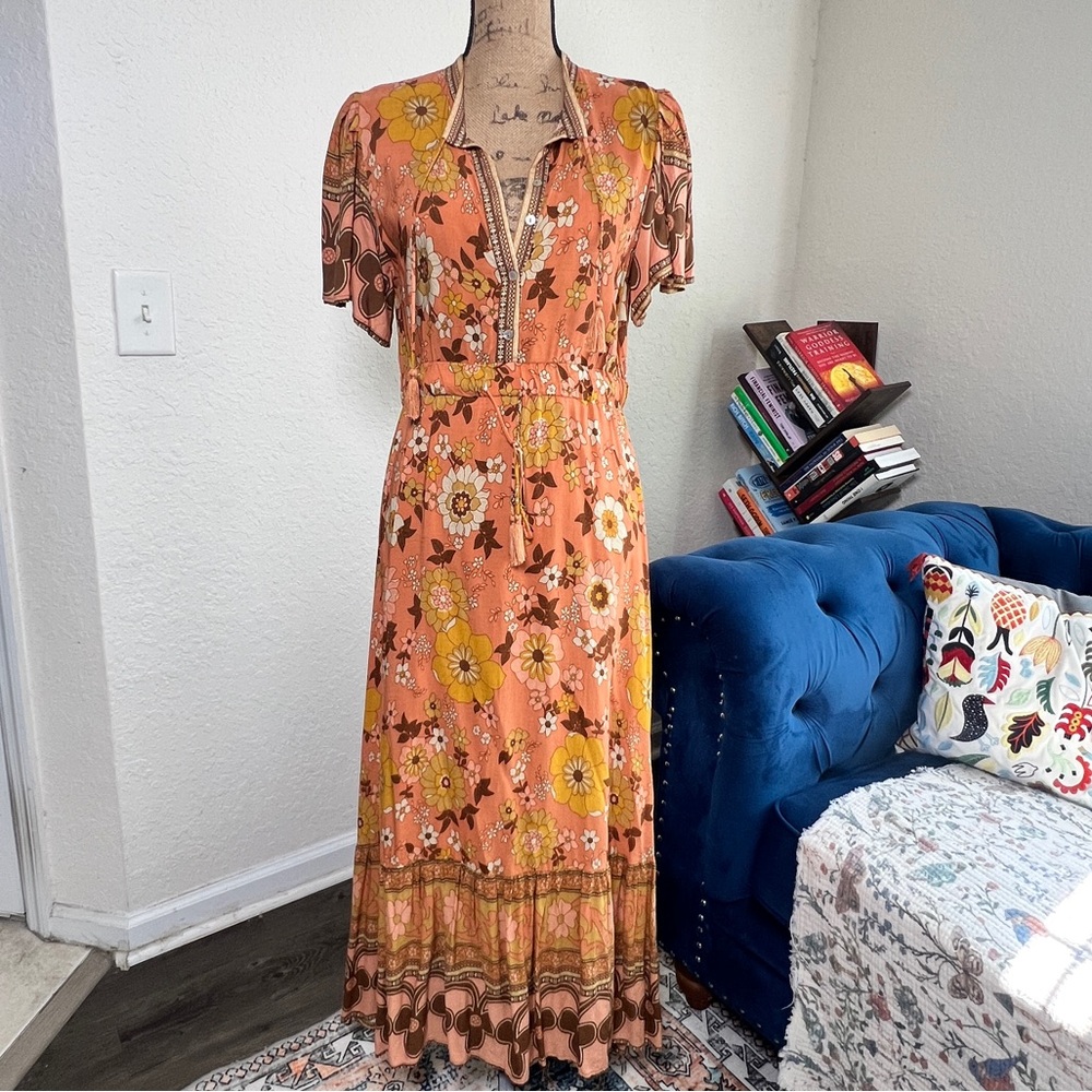 Floral Peach Dress with Yellow Accents By Bohme